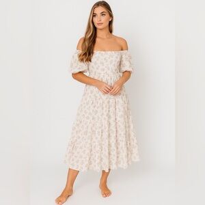 Worth Collective Mia Midi Dress in Ivory/Pink Floral - Small